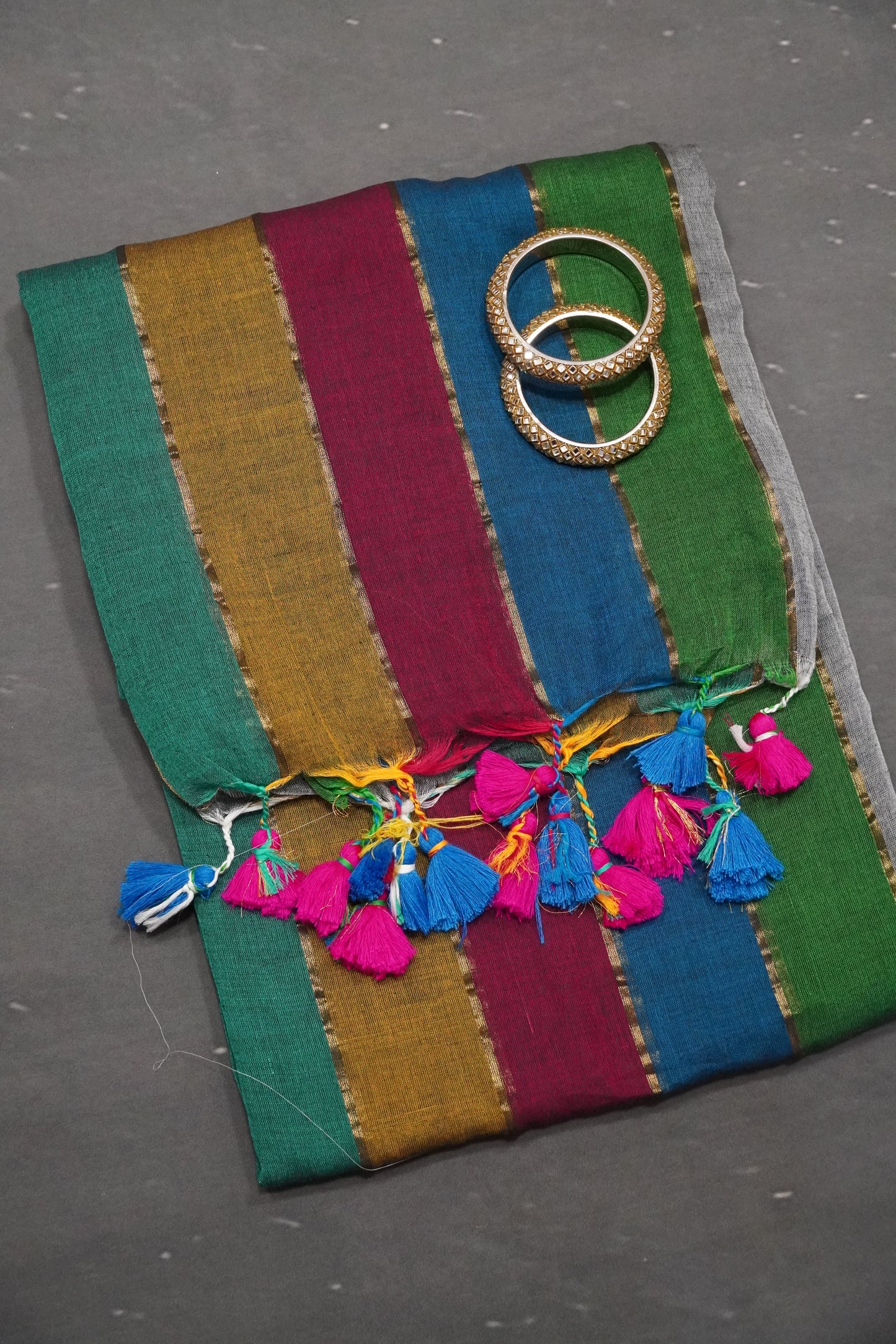 Khadi Silk Saree - Multi Color Shade Peacock Blue