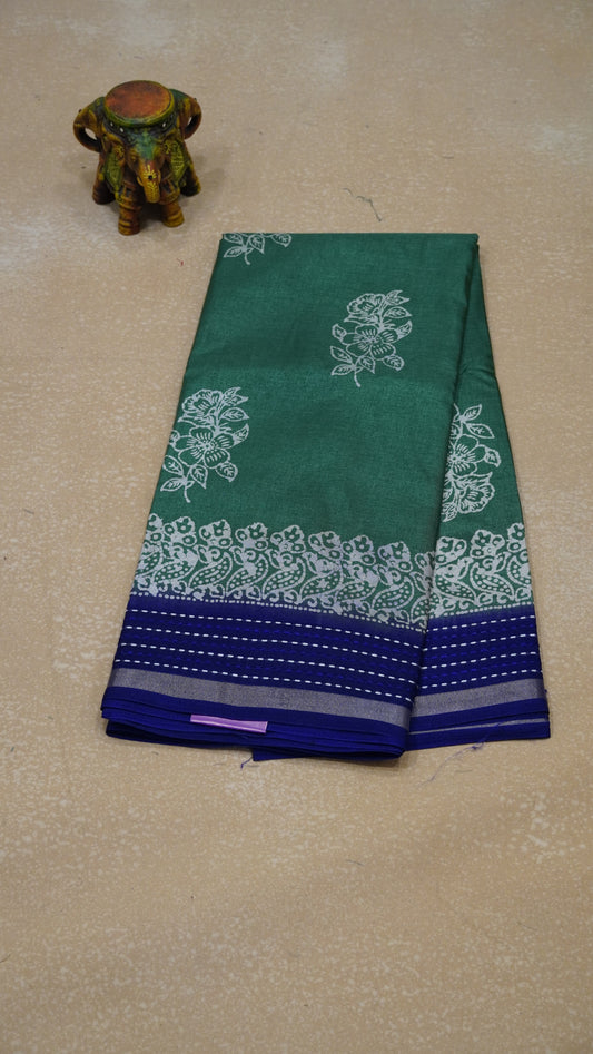 Dola Silk Saree Floral Print - Green