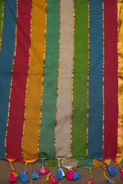 Khadi Silk Saree - Multi Color Shade Peacock Blue