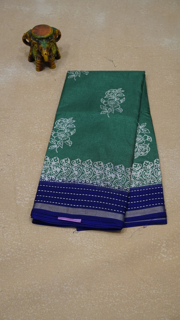 Dola Silk Saree Floral Print - Green