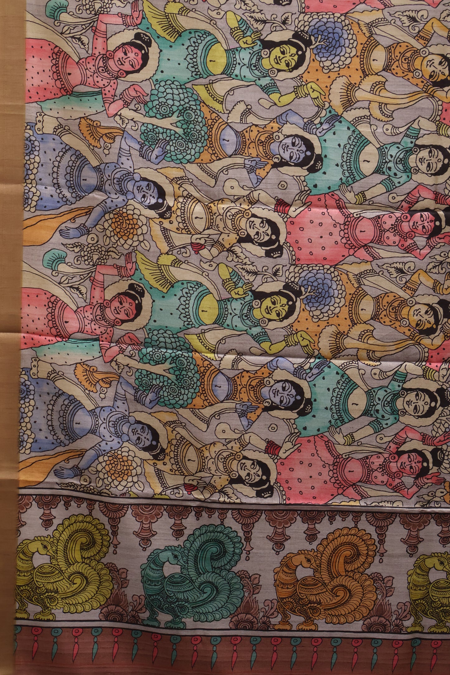 Art Mulberry Silk Saree-Choco Brown Penn Kalamkari