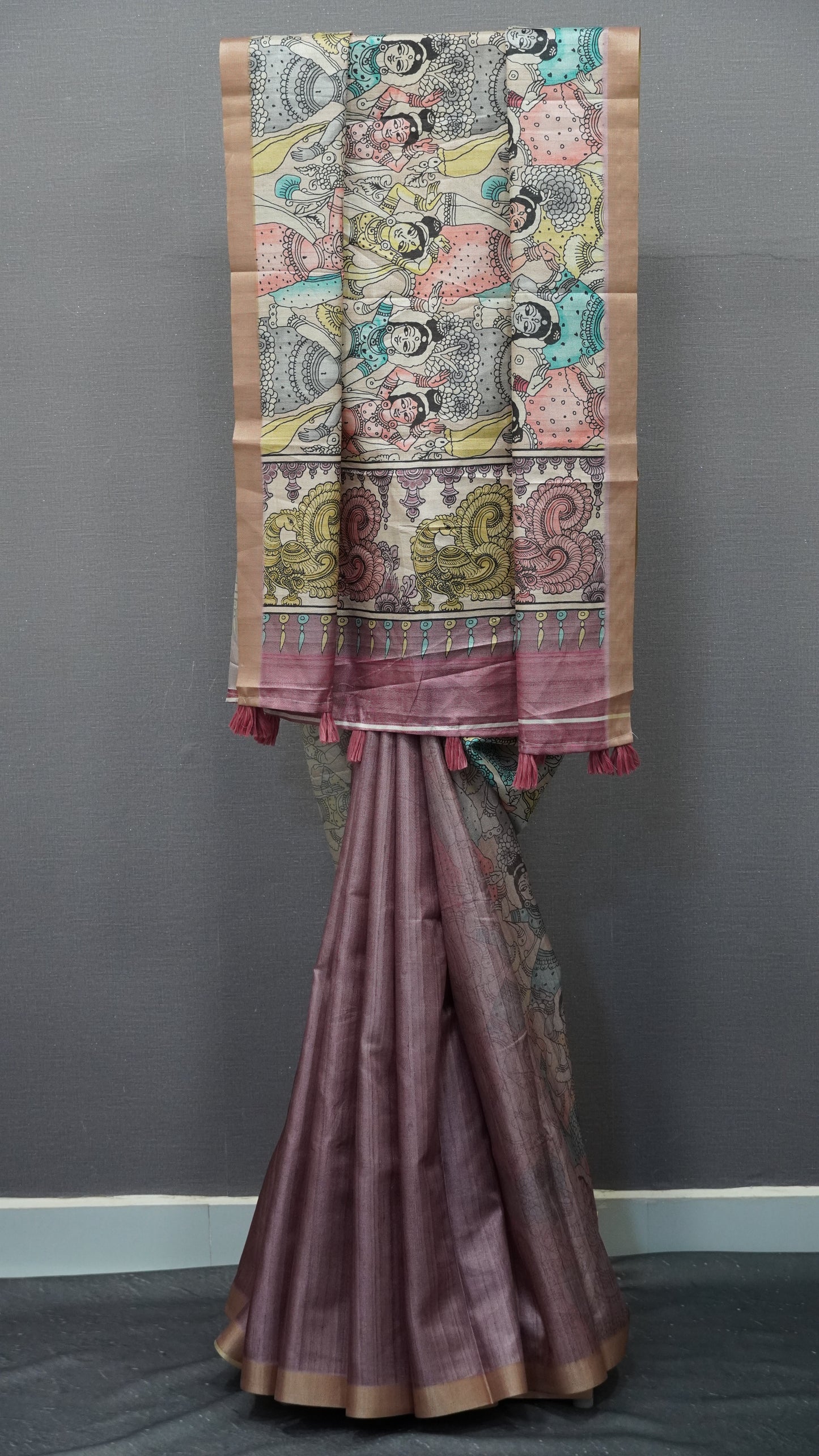 Art Mulberry Silk Saree-Dark Pink Penn Kalamkari