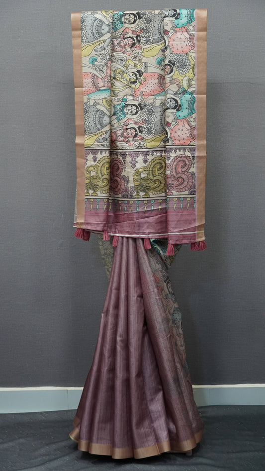 Art Mulberry Silk Saree-Dark Pink Penn Kalamkari