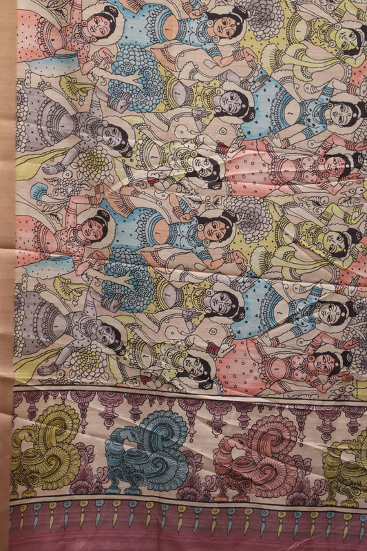 Art Mulberry Silk Saree-Dark Pink Penn Kalamkari