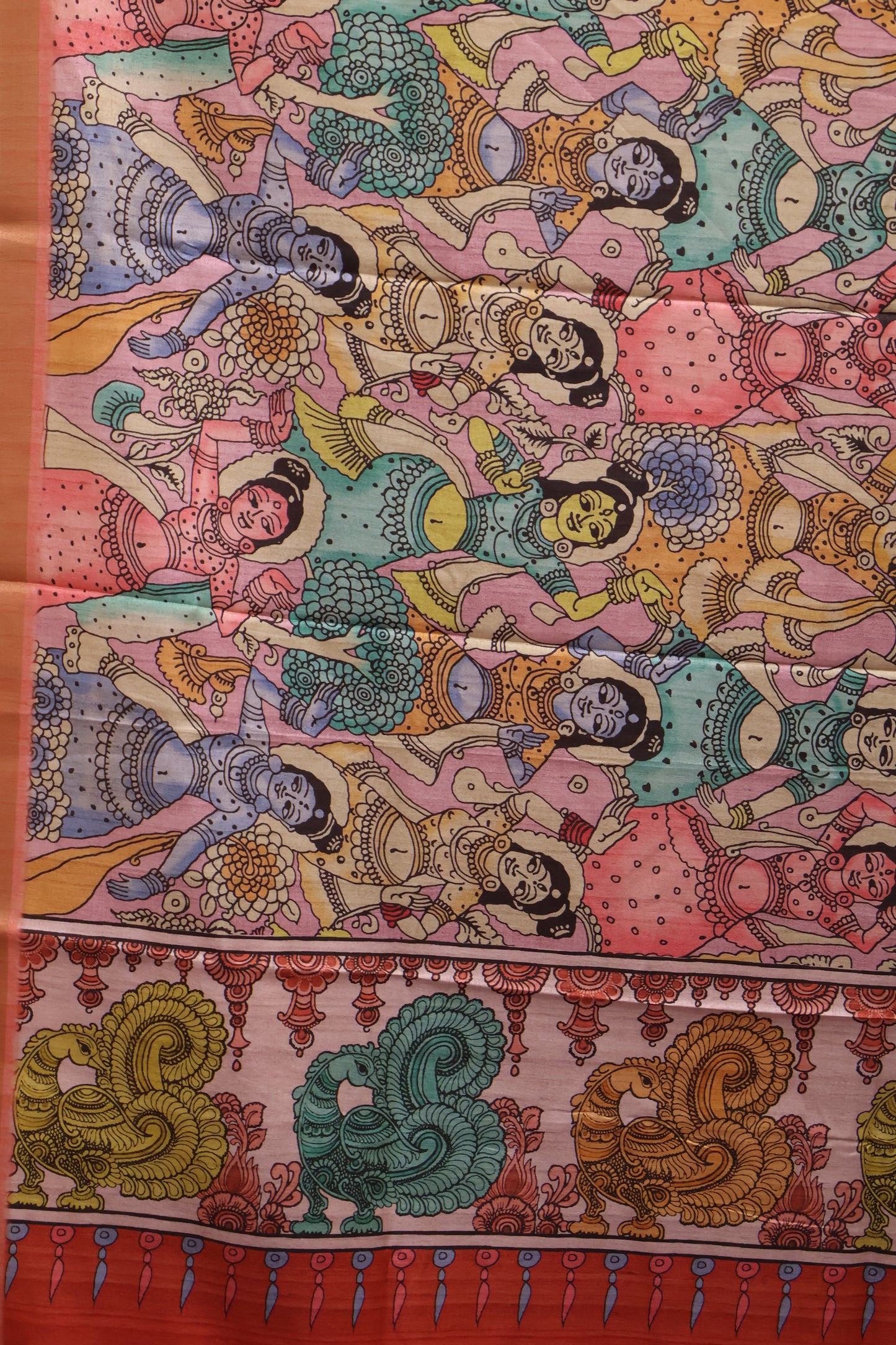 Art Mulberry Silk Saree-Red Penn Kalamkari