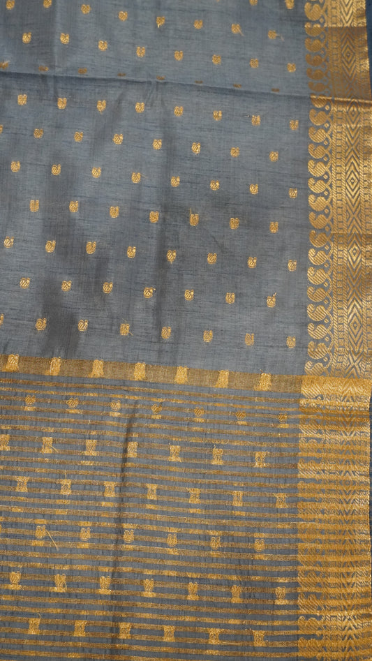 Semi Tussar Saree - Blue Manga Buta
