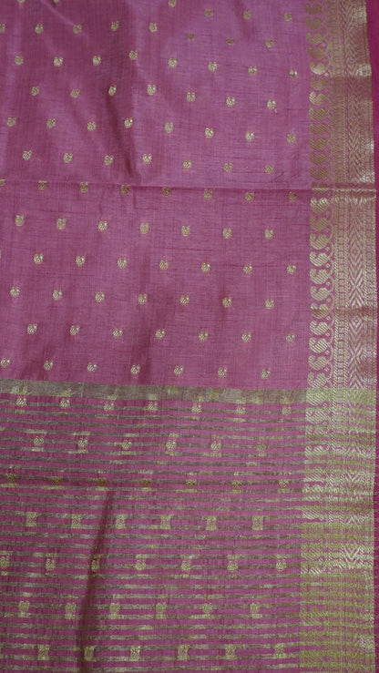 Semi Tussar Saree - Pastel Pink Manga Buta
