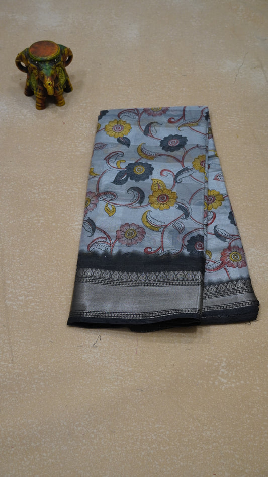 Chanderi Saree Kalamkari Print - Grey