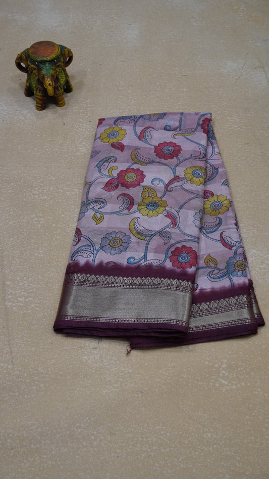 Chanderi Saree Kalamkari Print - Pink