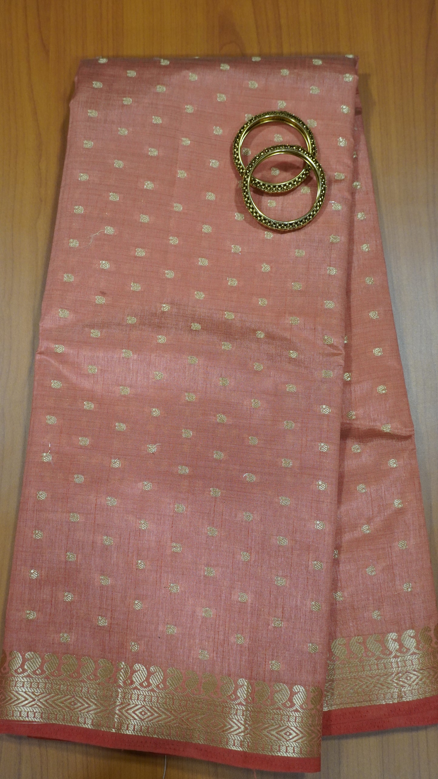 Semi Tussar Saree - Pale Orange Manga Buta