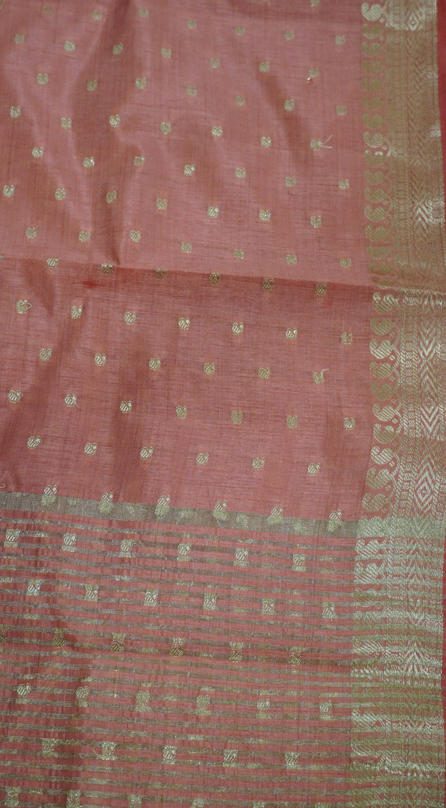 Semi Tussar Saree - Pale Orange Manga Buta