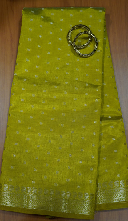 Semi Tussar Saree - Mehndi Green Manga Buta