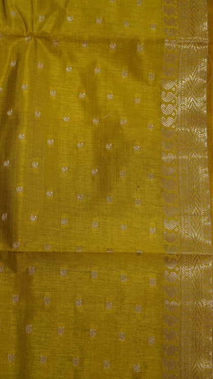 Semi Tussar Saree - Mehndi Green Manga Buta