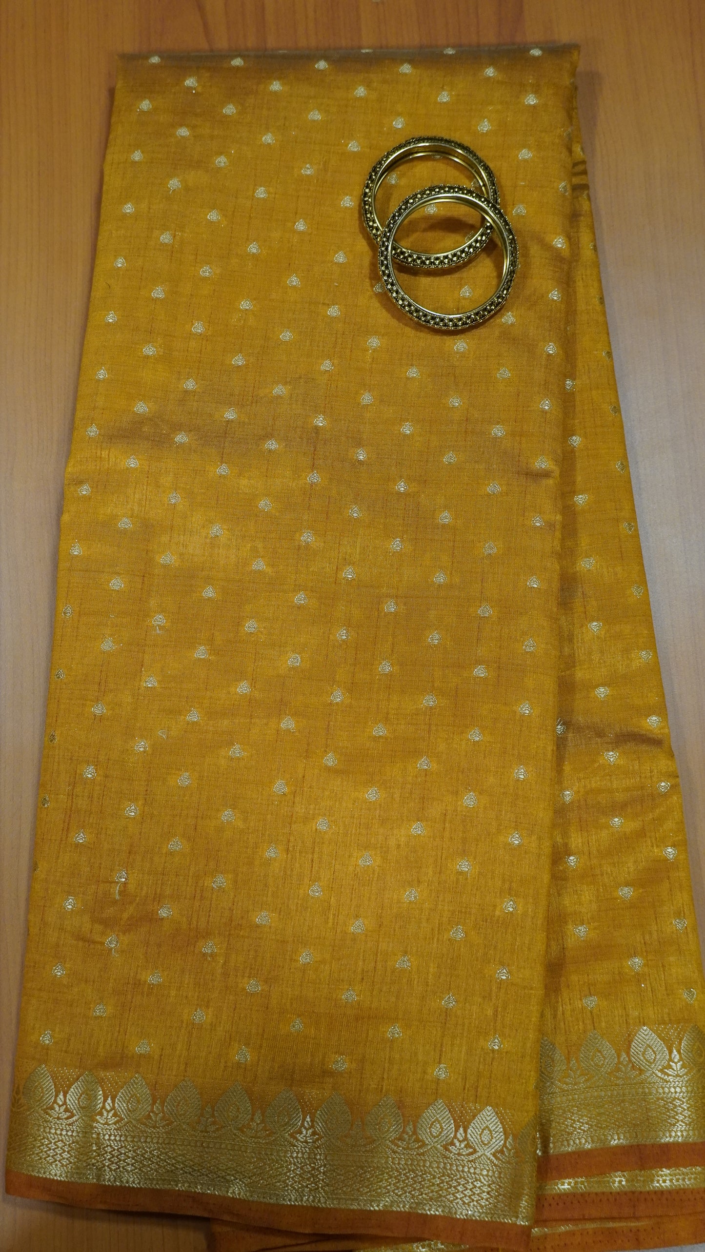 Semi Tussar Saree - Orange Heart Buta