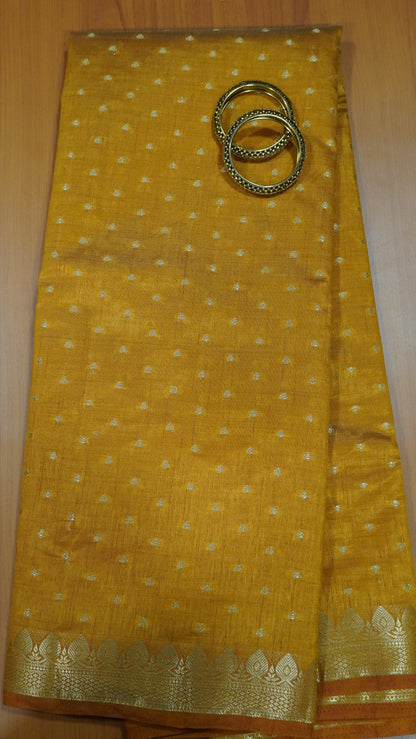 Semi Tussar Saree - Orange Heart Buta