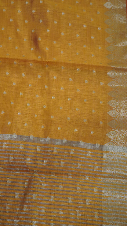 Semi Tussar Saree - Orange Heart Buta