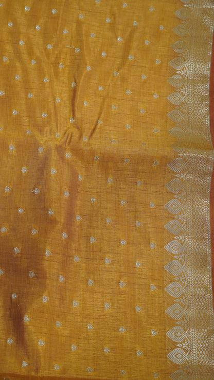 Semi Tussar Saree - Orange Heart Buta