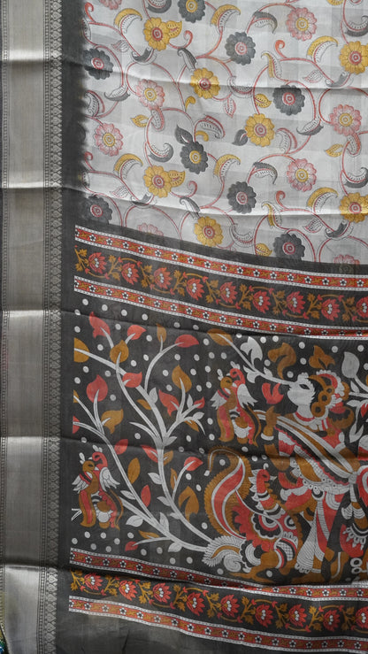 Chanderi Saree Kalamkari Print - Grey
