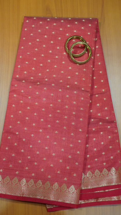 Semi Tussar Saree - Red Heart Buta