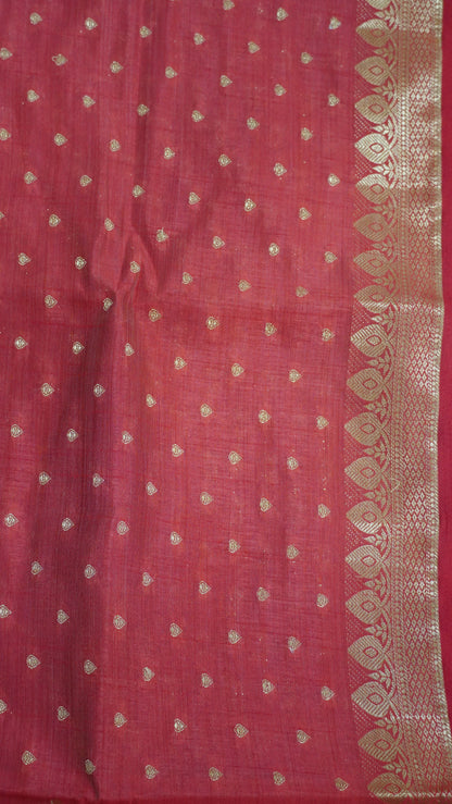 Semi Tussar Saree - Red Heart Buta