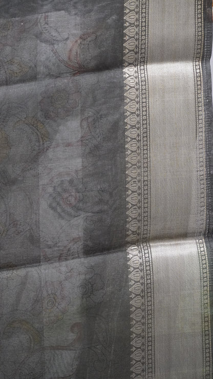 Chanderi Saree Kalamkari Print - Grey