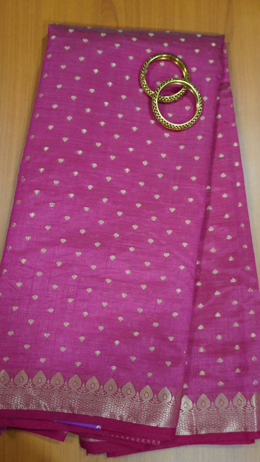 Semi Tussar Saree - Dark Pink Heart Buta