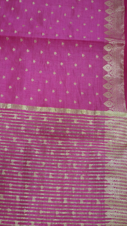 Semi Tussar Saree - Dark Pink Heart Buta