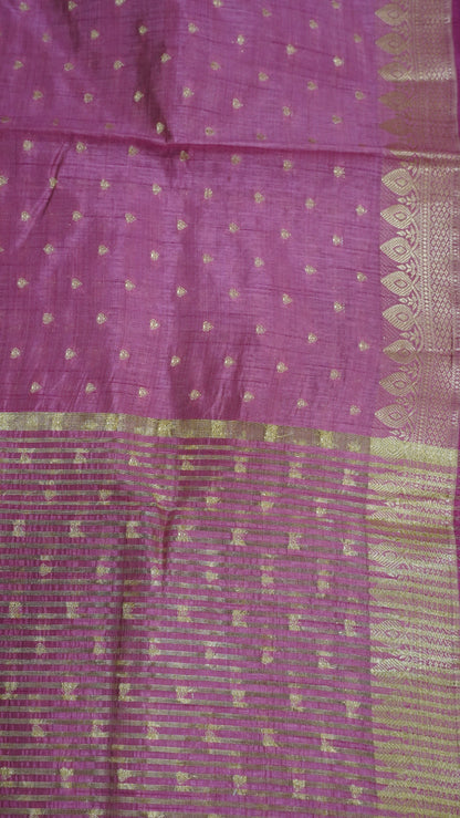 Semi Tussar Saree - Pastel Pink Heart Buta