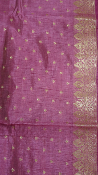 Semi Tussar Saree - Pastel Pink Heart Buta