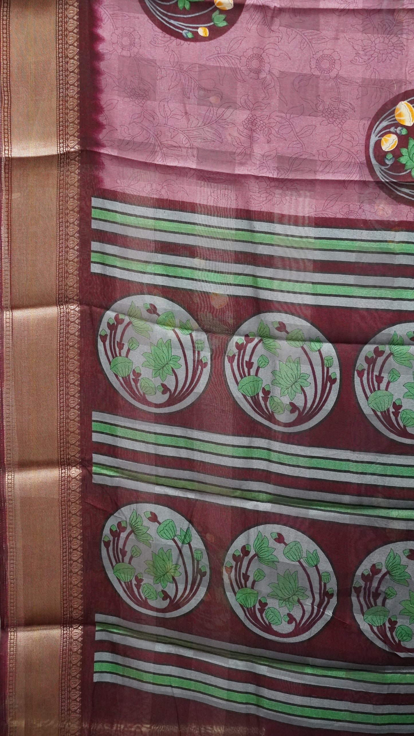 Chanderi Saree Lotus Print - Lavendar