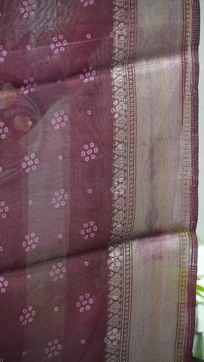Chanderi Saree Lotus Print - Lavendar