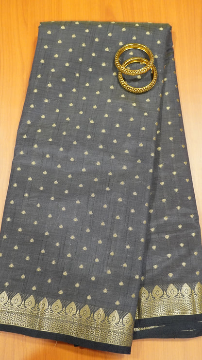 Semi Tussar Saree - Navy Blue Heart Buta