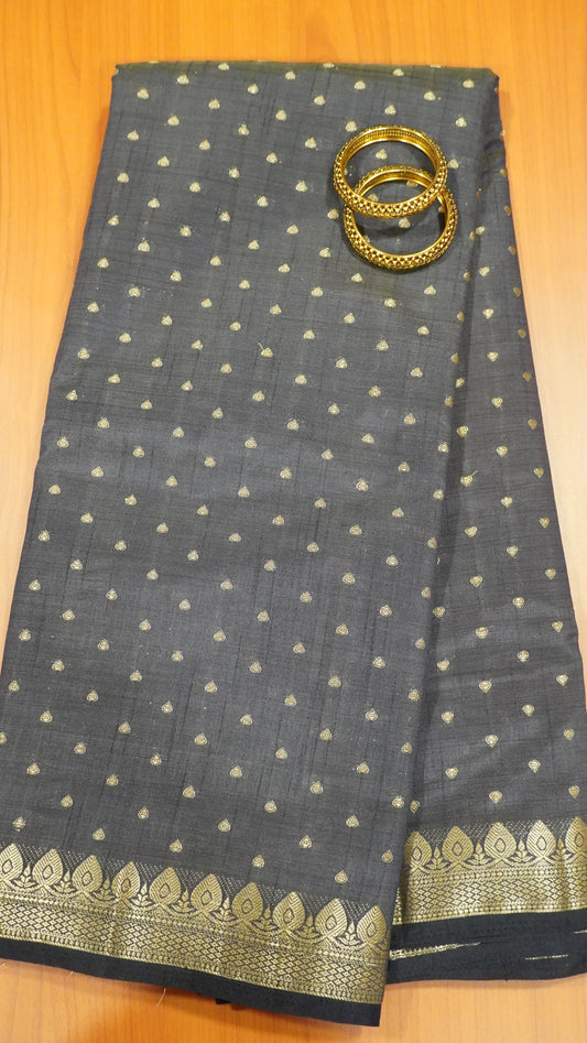 Semi Tussar Saree - Navy Blue Heart Buta