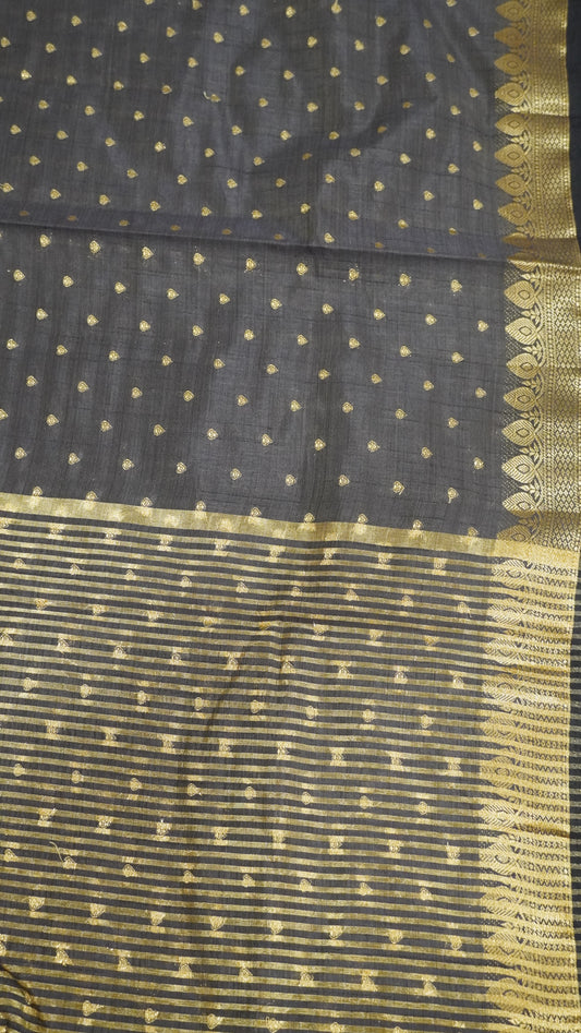 Semi Tussar Saree - Navy Blue Heart Buta