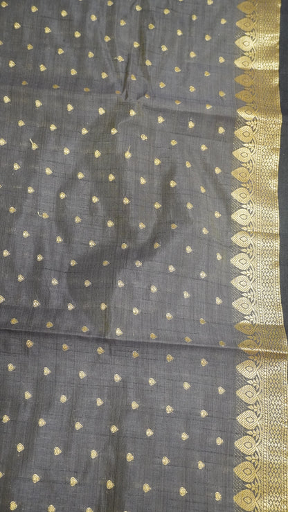 Semi Tussar Saree - Navy Blue Heart Buta