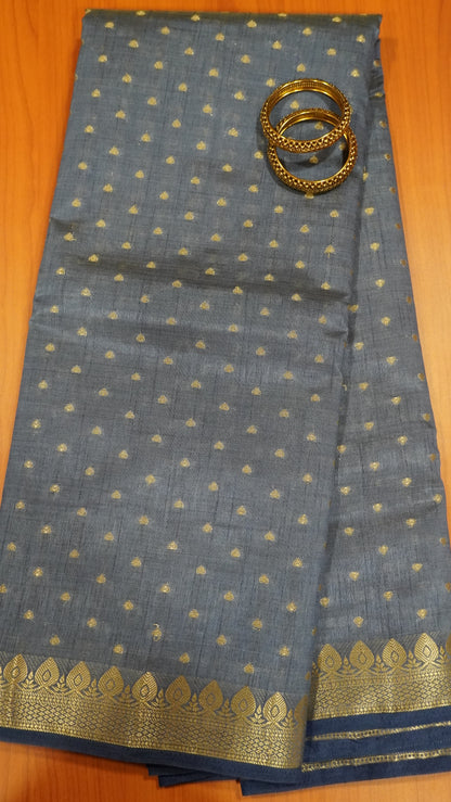Semi Tussar Saree - Blue Heart Buta