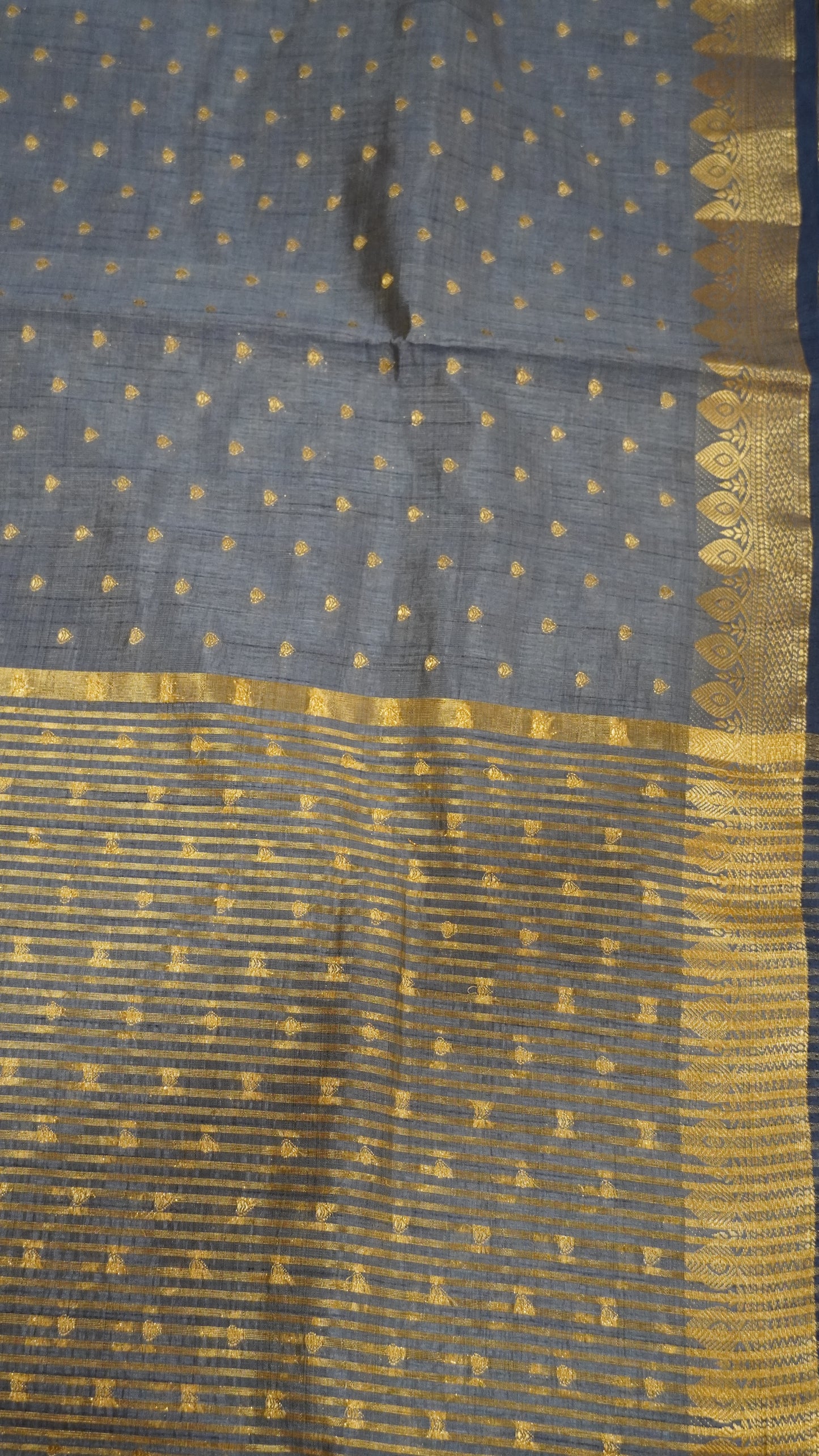 Semi Tussar Saree - Blue Heart Buta