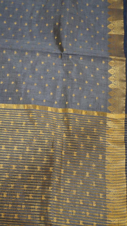 Semi Tussar Saree - Blue Heart Buta