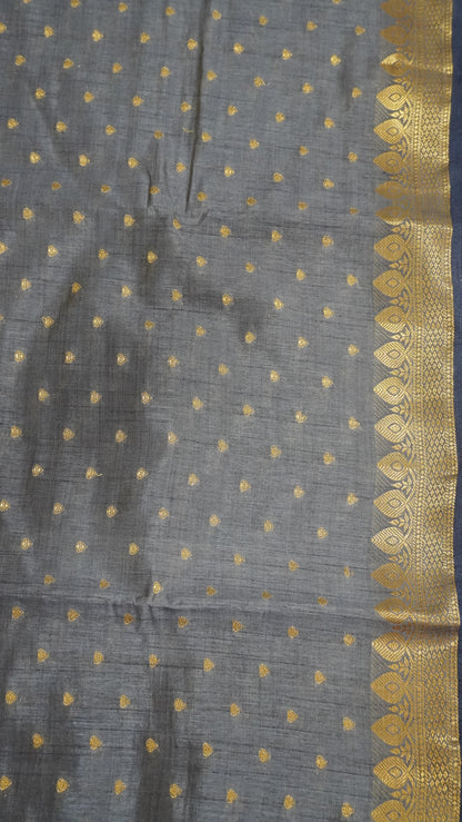 Semi Tussar Saree - Blue Heart Buta