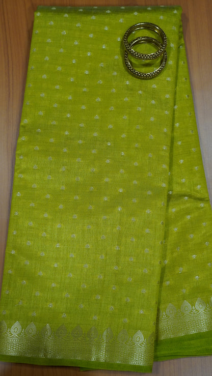 Semi Tussar Saree - Mehndi Green Heart Buta
