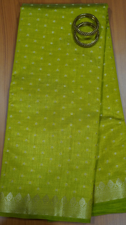 Semi Tussar Saree - Mehndi Green Heart Buta