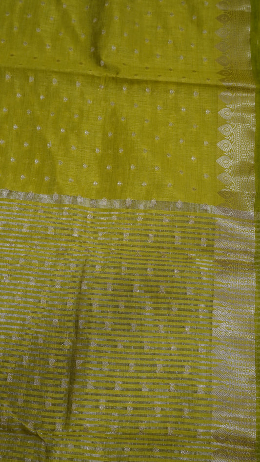 Semi Tussar Saree - Mehndi Green Heart Buta