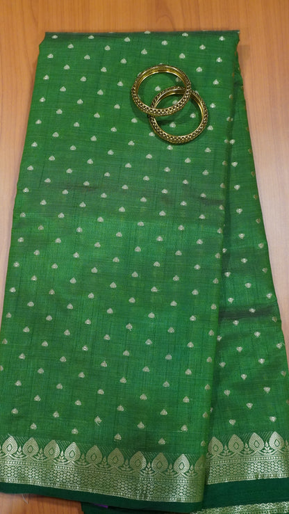 Semi Tussar Saree - Dark Green Heart Buta