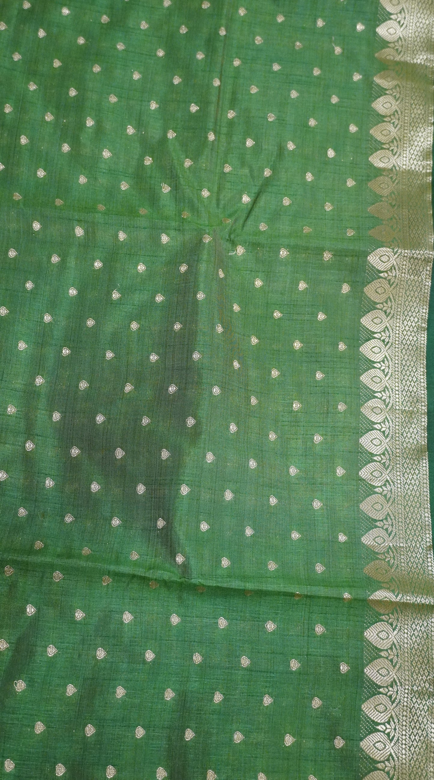 Semi Tussar Saree - Dark Green Heart Buta