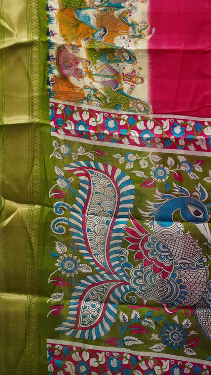 Chanderi Saree Figure Print - Pink
