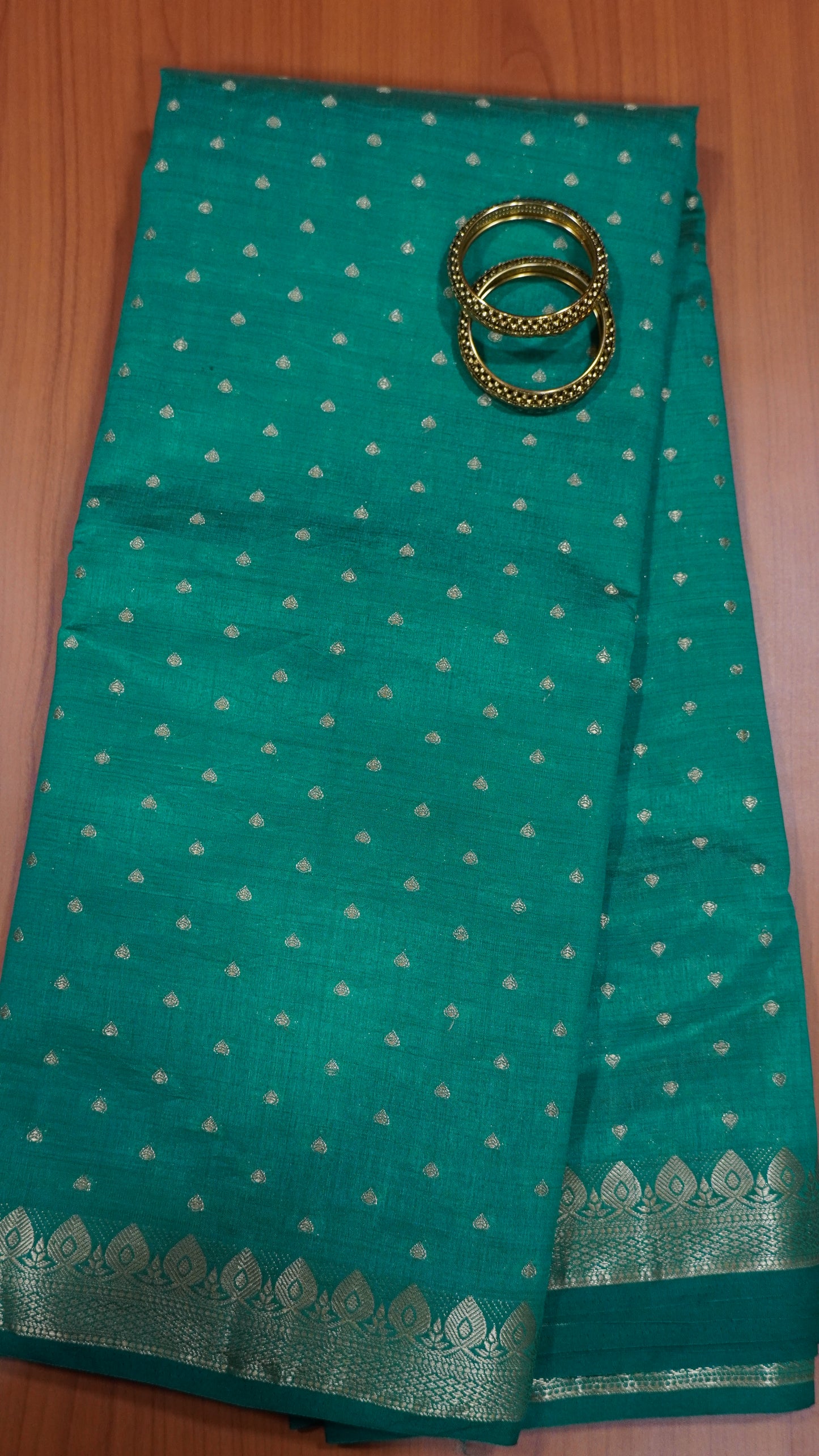 Semi Tussar Saree - Teal Green Heart Buta