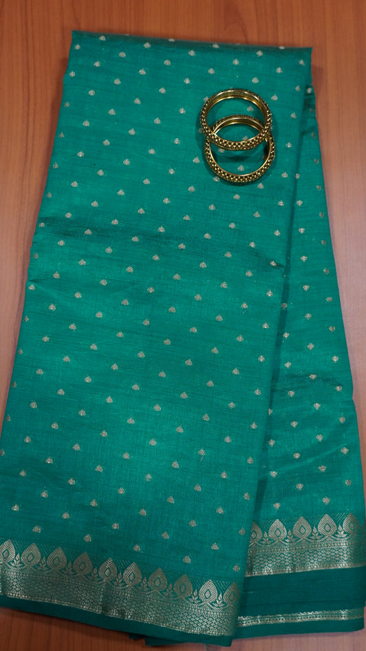 Semi Tussar Saree - Teal Green Heart Buta
