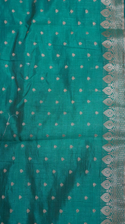 Semi Tussar Saree - Teal Green Heart Buta