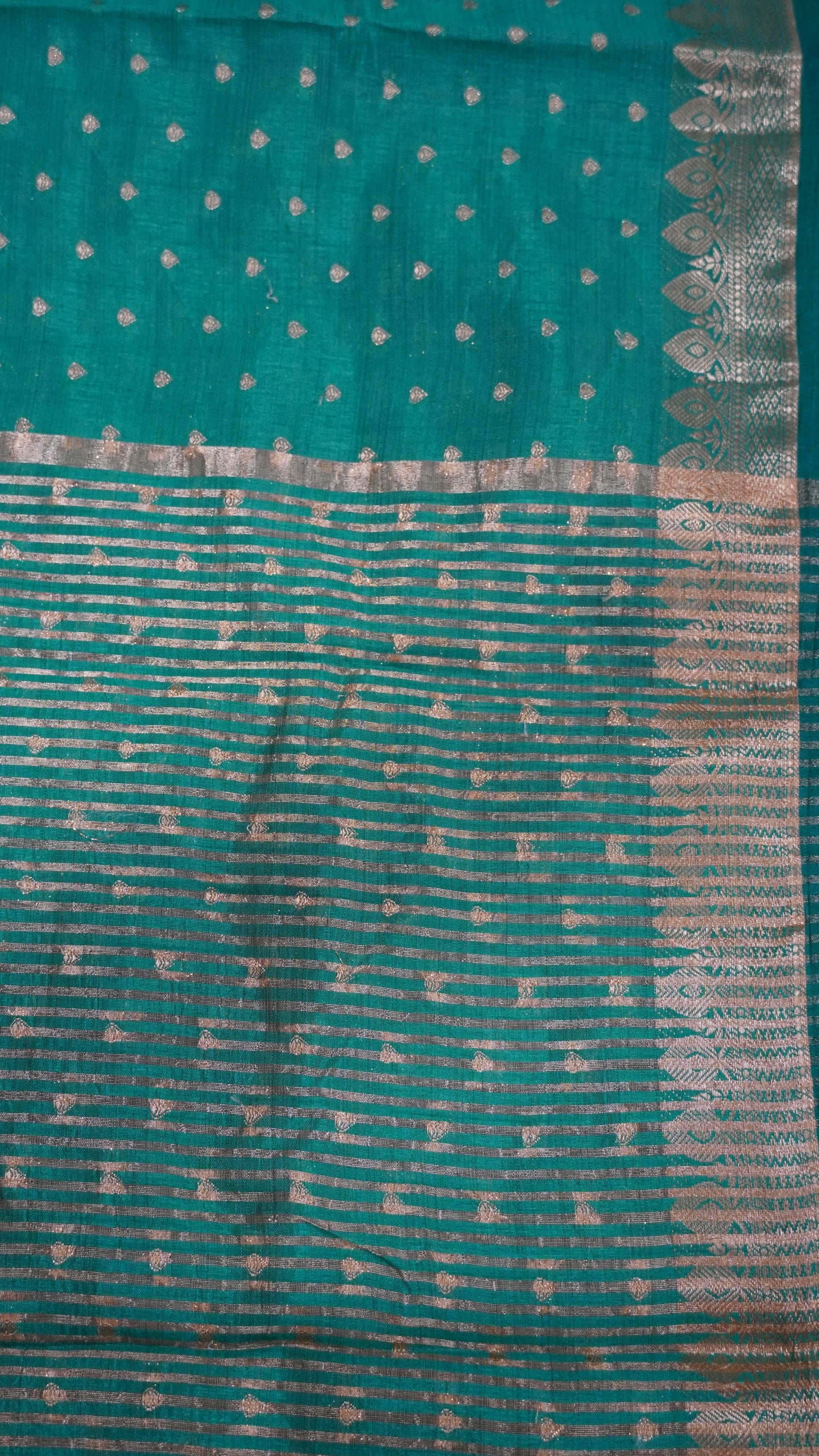 Semi Tussar Saree - Teal Green Heart Buta