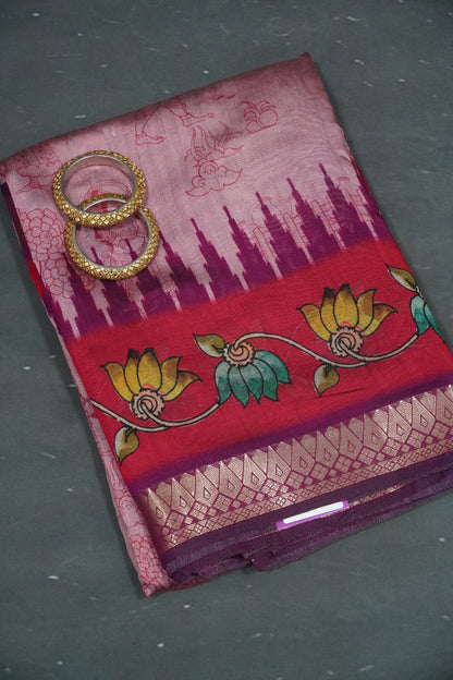 Malai Cotton Saree - Doll Pattern Pink